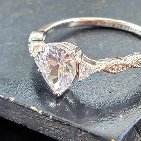 Rhodium Plated Simulated Morganite Ring - Size 10 - Teardrop Radiance - Picture 9 of 14